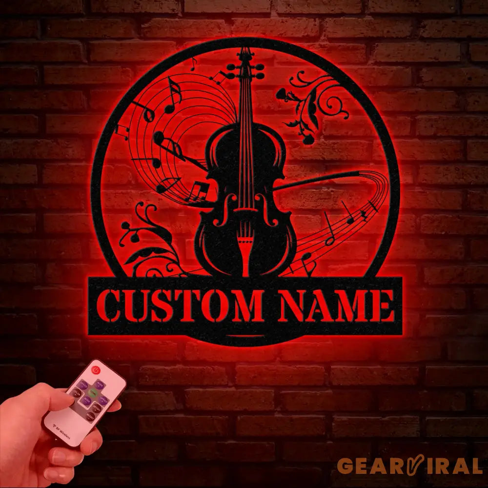 Custom Cello Instrument Metal Wall Art with LED Light Personalized Player Name Sign Music Room Decor Birthday or