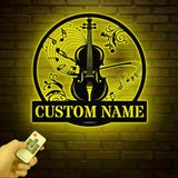 Custom Cello Instrument Metal Wall Art with LED Light Personalized Player Name Sign Music Room Decor Birthday or