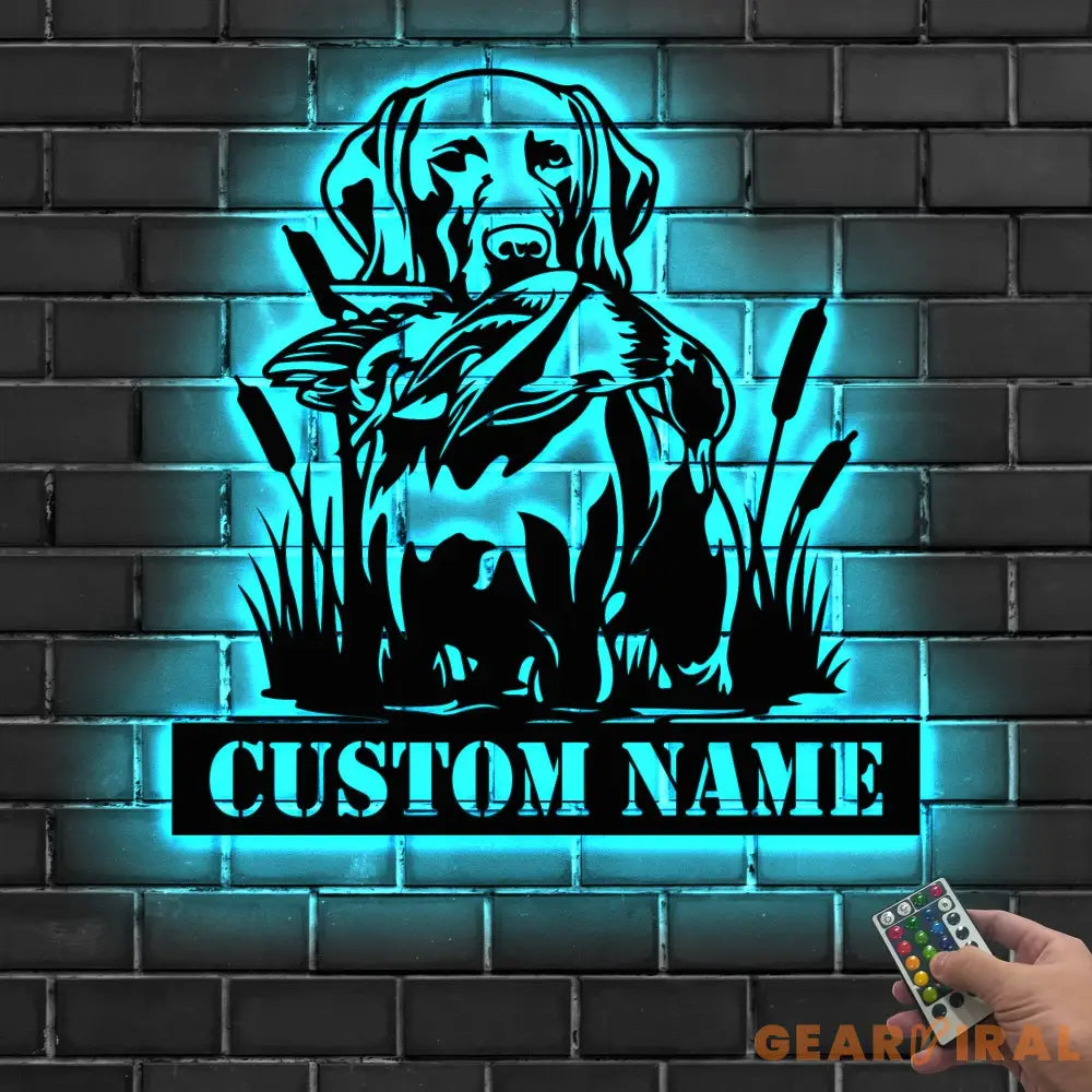 Custom Chesapeake Bay Retriever Dog Hunting Metal Wall Art LED Light Personalized Hunter Name Sign Home Decor Duck