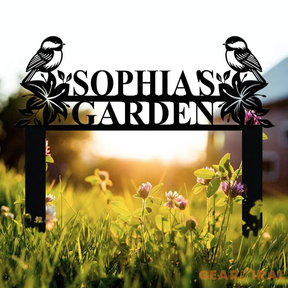 Custom Chickadee Garden Metal Stake Bird with Stakes Garden Sign Flower Design Personalized Garden Sign Custom Garden