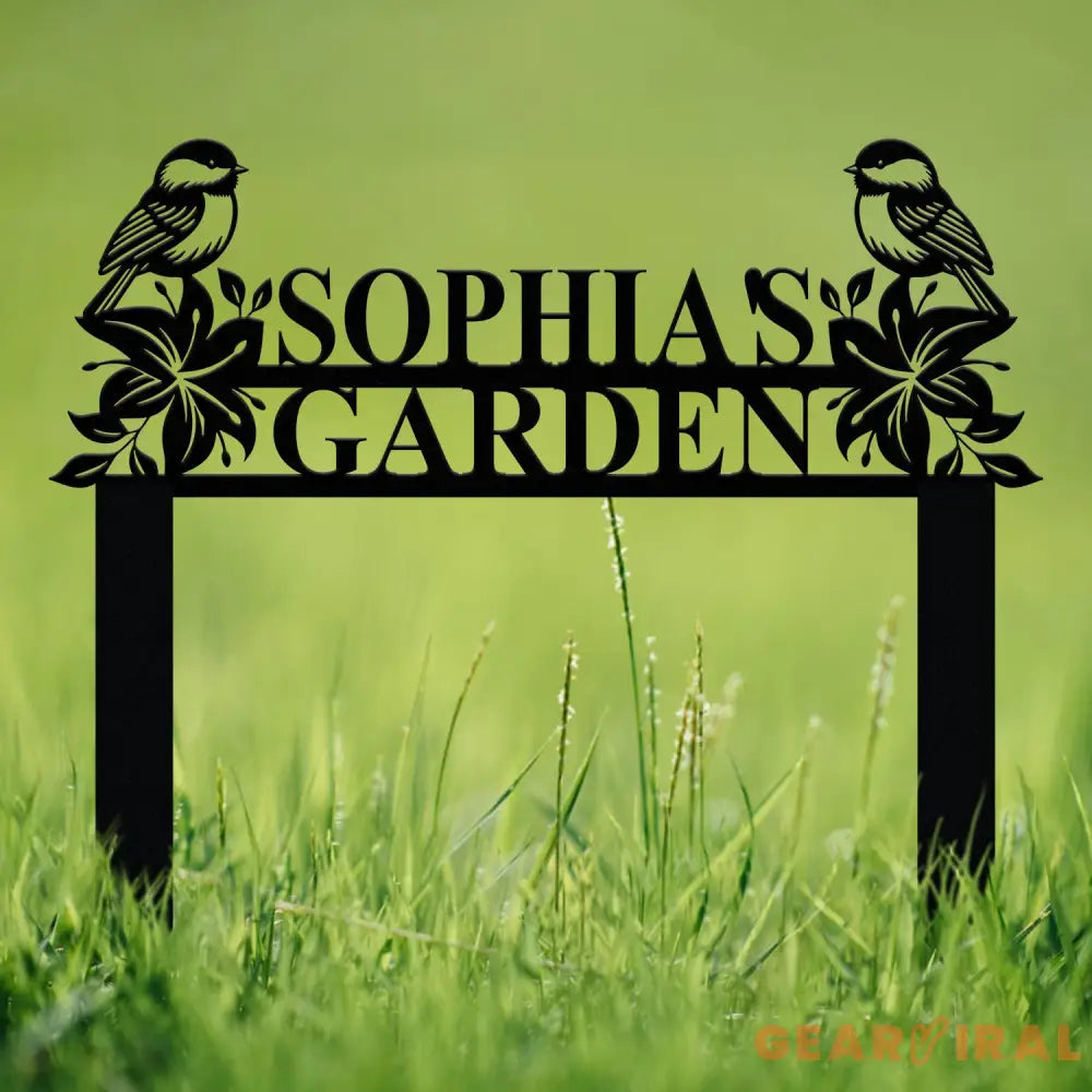 Custom Chickadee Garden Metal Stake Bird with Stakes Garden Sign Flower Design Personalized Garden Sign Custom Garden