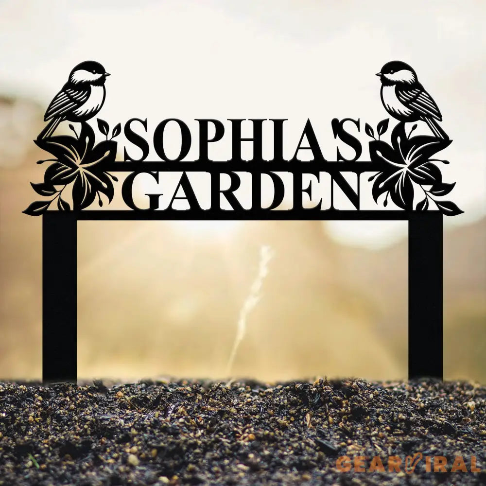 Custom Chickadee Garden Metal Stake Bird with Stakes Garden Sign Flower Design Personalized Garden Sign Custom Garden