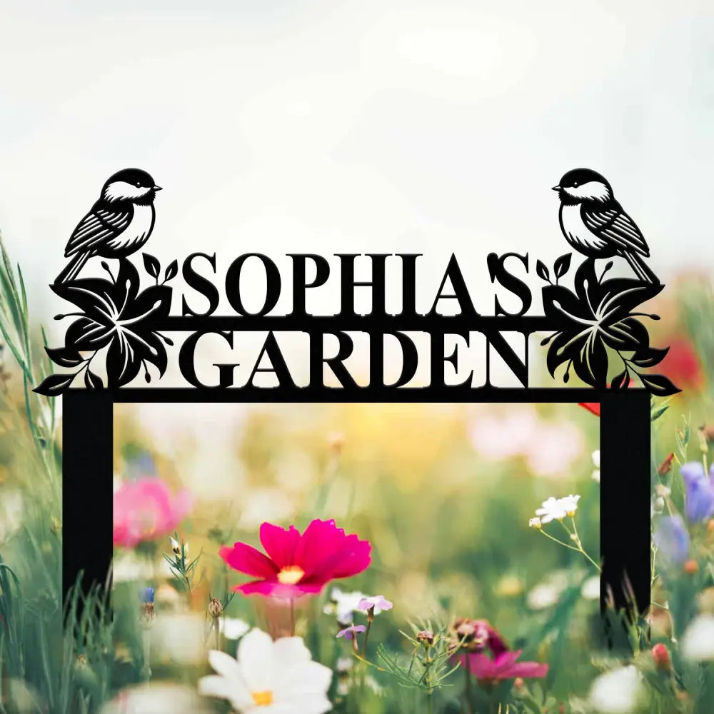 Custom Chickadee Garden Metal Stake Bird with Stakes Garden Sign Flower Design Personalized Garden Sign Custom Garden