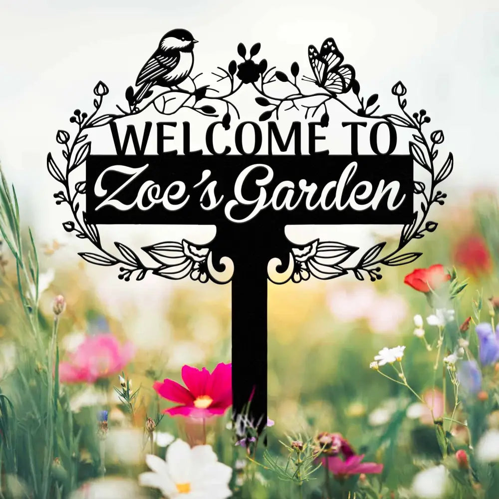 Custom Chickadee Garden Metal Stake Bird with Stakes Garden Sign Personalized Flower Garden Sign Outdoor Garden Decor