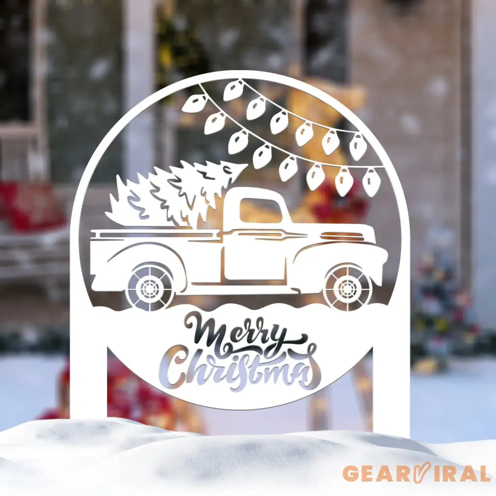 Custom Christmas Yard Sign – Red Truck with Tree Metal Decoration for Lawn or Garden – Festive Outdoor Holiday Decor