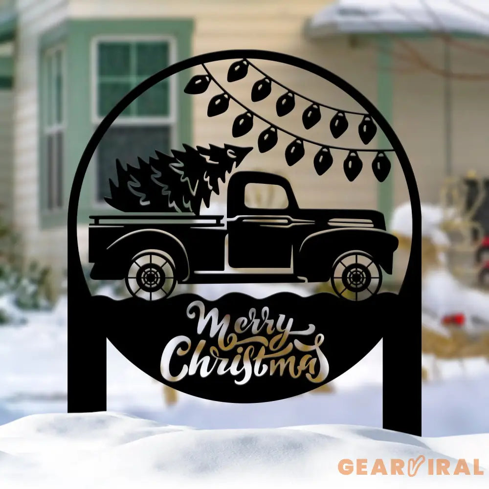 Custom Christmas Yard Sign – Red Truck with Tree Metal Decoration for Lawn or Garden – Festive Outdoor Holiday Decor