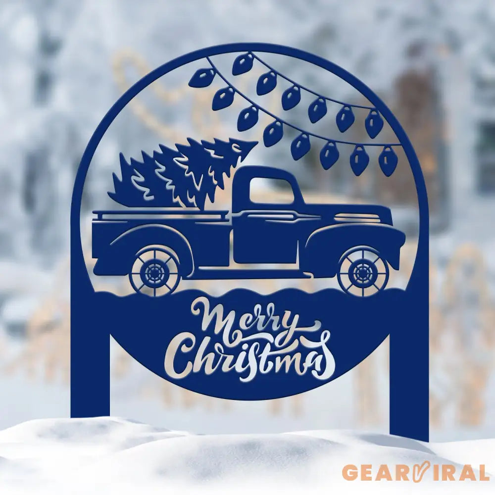 Custom Christmas Yard Sign – Red Truck with Tree Metal Decoration for Lawn or Garden – Festive Outdoor Holiday Decor