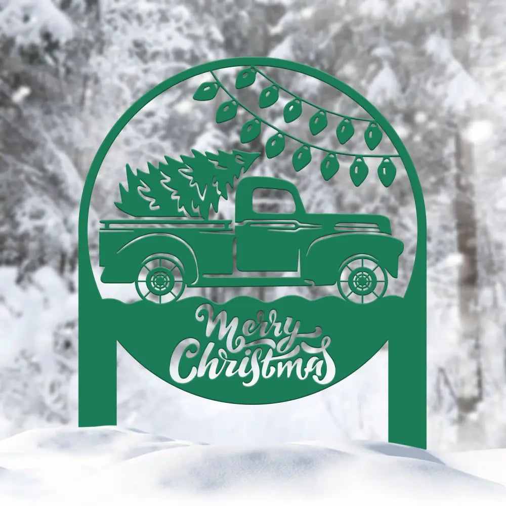 Custom Christmas Yard Sign – Red Truck with Tree Metal Decoration for Lawn or Garden – Festive Outdoor Holiday Decor