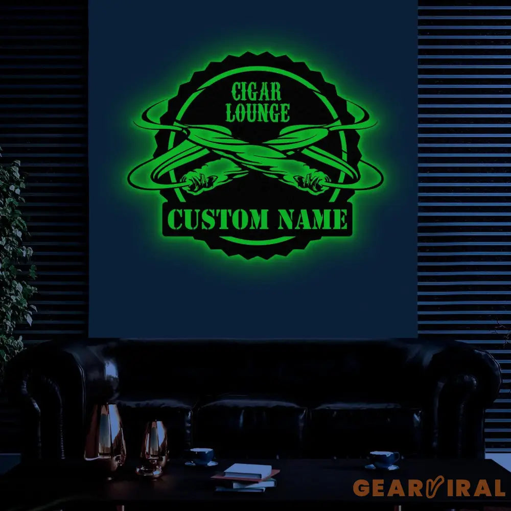 Custom Cigar Lounge Metal Sign with LED Light Personalized Smoking Cigar Name Sign Man Cave Decoration Bar Sign Gift