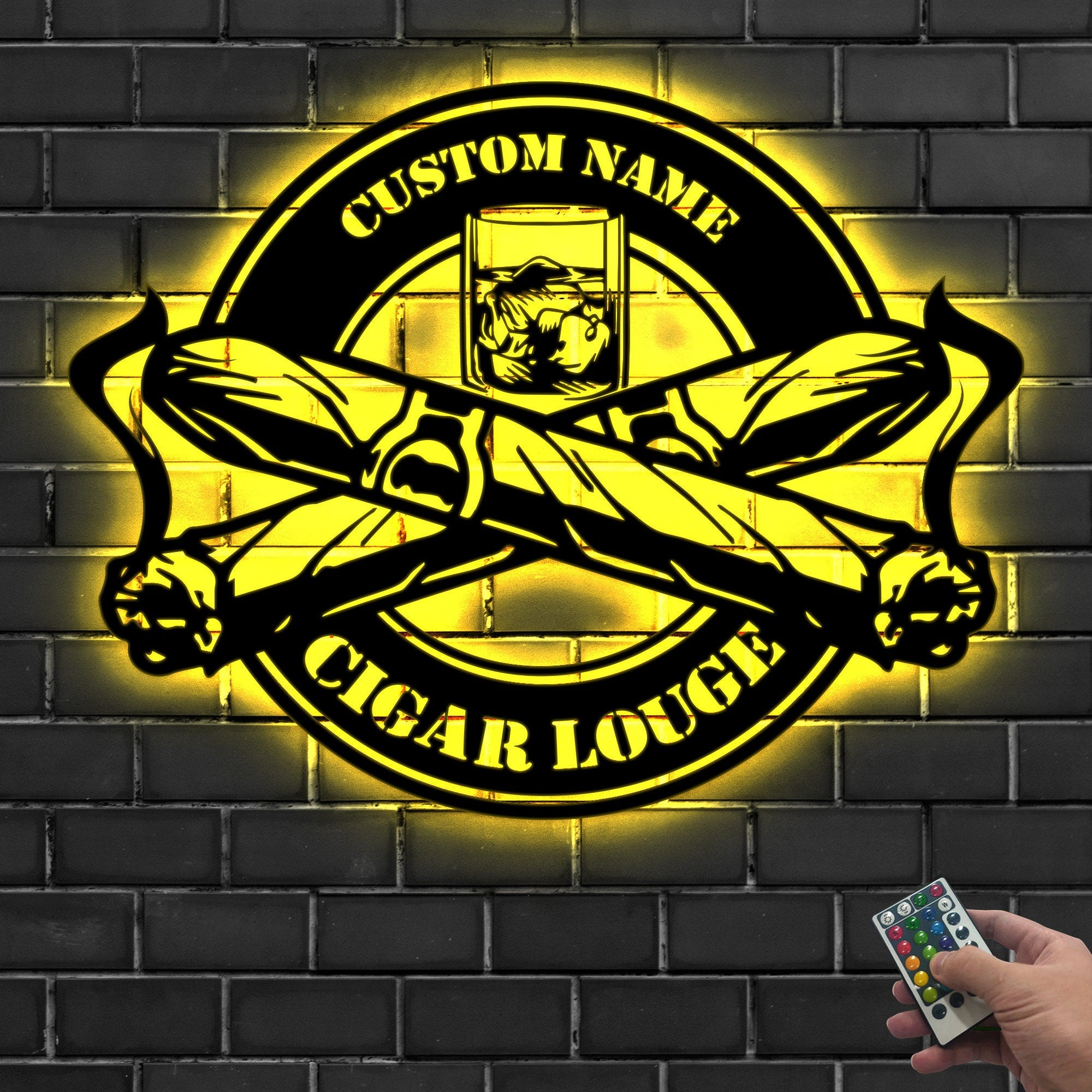 Custom Cigar Lounge Metal Wall Art LED Light Personalized Smoking Cigar Name Sign Home Decor Smoker Man Cave Decoration Birthday Dad Gifts | GearViral