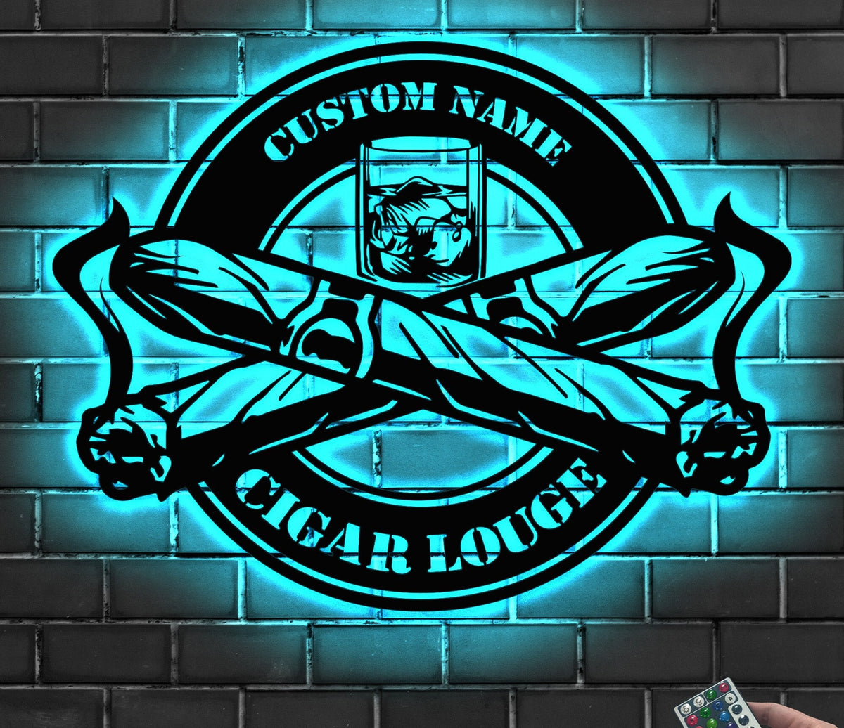 Custom Cigar Lounge Metal Wall Art LED Light Personalized Smoking Cigar Name Sign Home Decor Smoker Man Cave Decoration Birthday Dad Gifts | GearViral