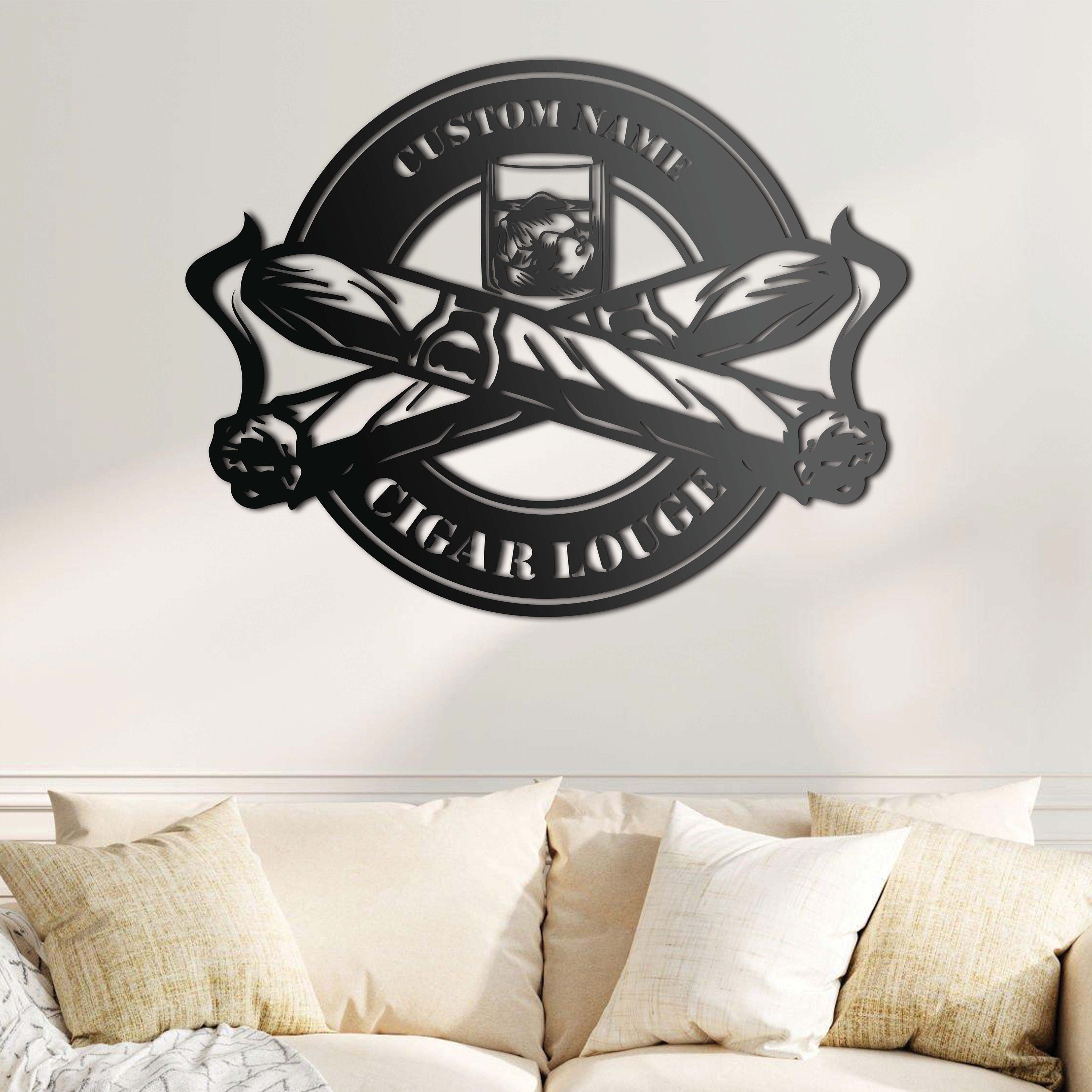 Custom Cigar Lounge Metal Wall Art LED Light Personalized Smoking Cigar Name Sign Home Decor Smoker Man Cave Decoration Birthday Dad Gifts | GearViral