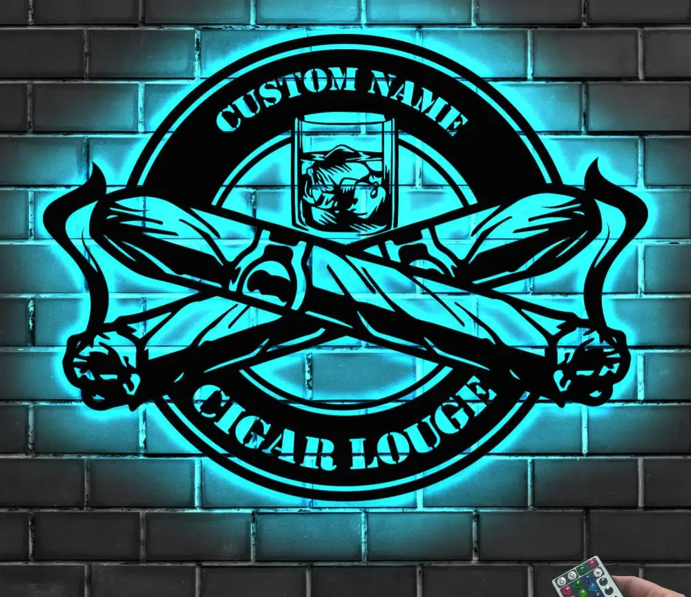 Custom Cigar Lounge Metal Wall Art LED Light Personalized Smoking Cigar Name Sign Home Decor Smoker Man Cave Decoration