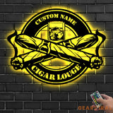 Custom Cigar Lounge Metal Wall Art LED Light Personalized Smoking Cigar Name Sign Home Decor Smoker Man Cave Decoration
