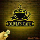 Custom Coffee Bar Metal Sign with Led Lights - Personalized Coffee Shop Sign - Cafe Bar Wall Art - Metal Coffee Decor