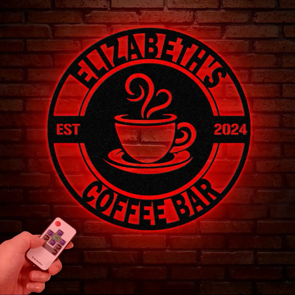 Custom Coffee Bar Metal Sign with Led Lights - Personalized Coffee Shop Sign - Cafe Bar Wall Art - Metal Coffee Decor