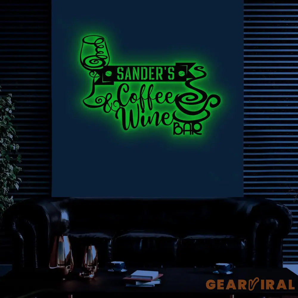 Custom Coffee & Wine Bar Pub Metal Sign with Led Light Personalized Wine Bar Wall Art Kitchen Decoration Bar Sign