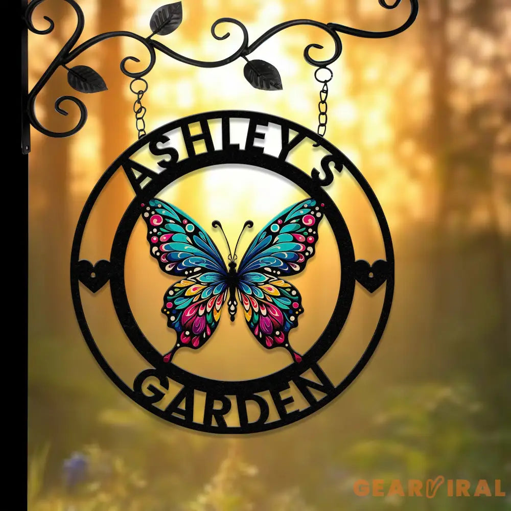 Custom Colored Butterfly Garden Metal Sign Butterfly Garden Sign Personalized Garden Decor Custom Garden Name Sign