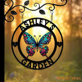 Custom Colored Butterfly Garden Metal Sign Butterfly Garden Sign Personalized Garden Decor Custom Garden Name Sign