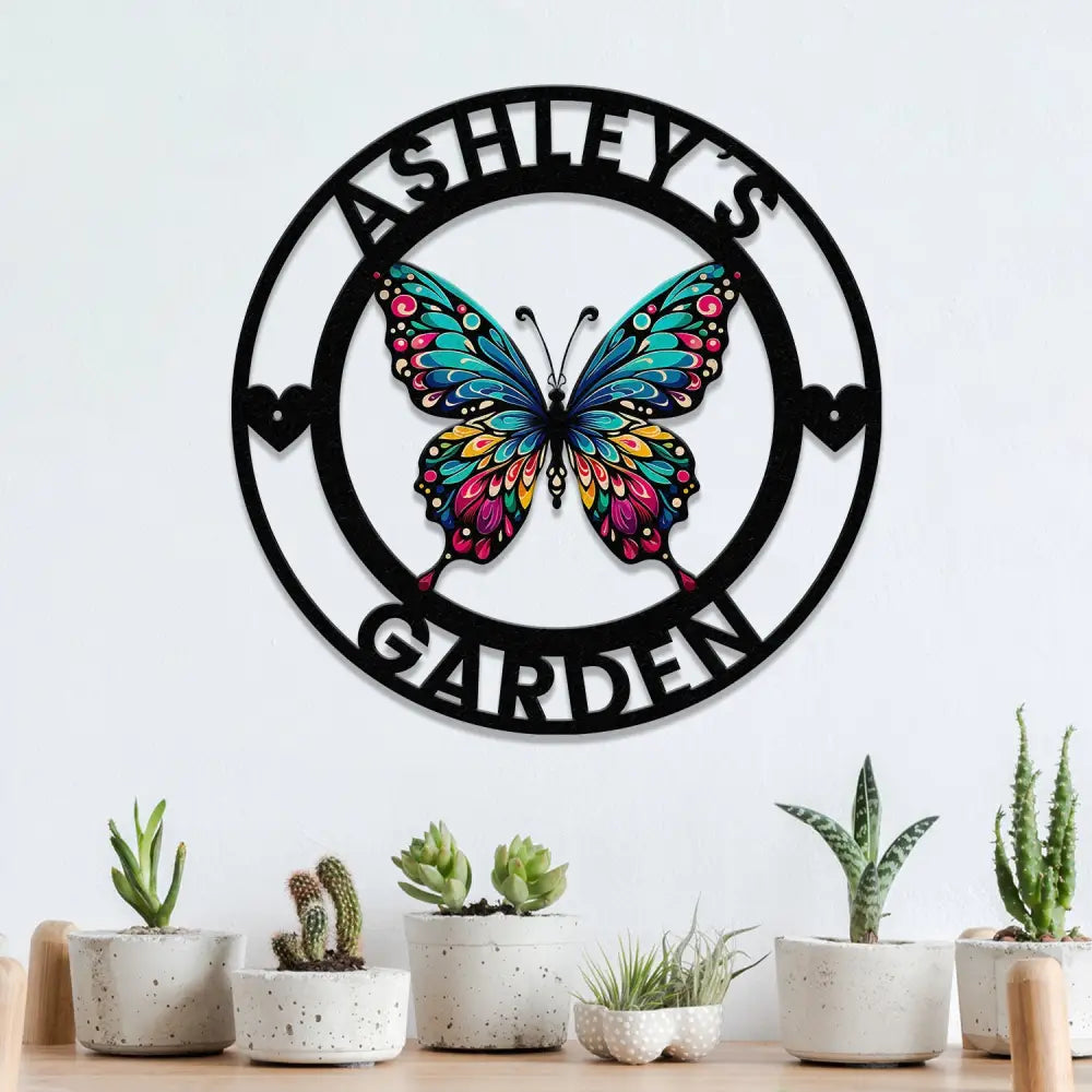 Custom Colored Butterfly Garden Metal Sign Butterfly Garden Sign Personalized Garden Decor Custom Garden Name Sign