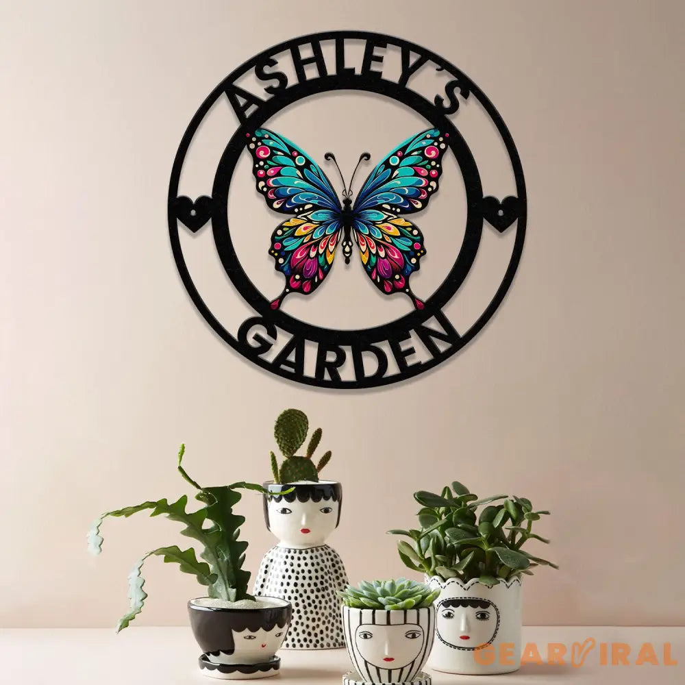 Custom Colored Butterfly Garden Metal Sign Butterfly Garden Sign Personalized Garden Decor Custom Garden Name Sign
