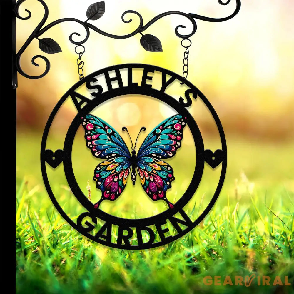 Custom Colored Butterfly Garden Metal Sign Butterfly Garden Sign Personalized Garden Decor Custom Garden Name Sign