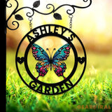Custom Colored Butterfly Garden Metal Sign Butterfly Garden Sign Personalized Garden Decor Custom Garden Name Sign