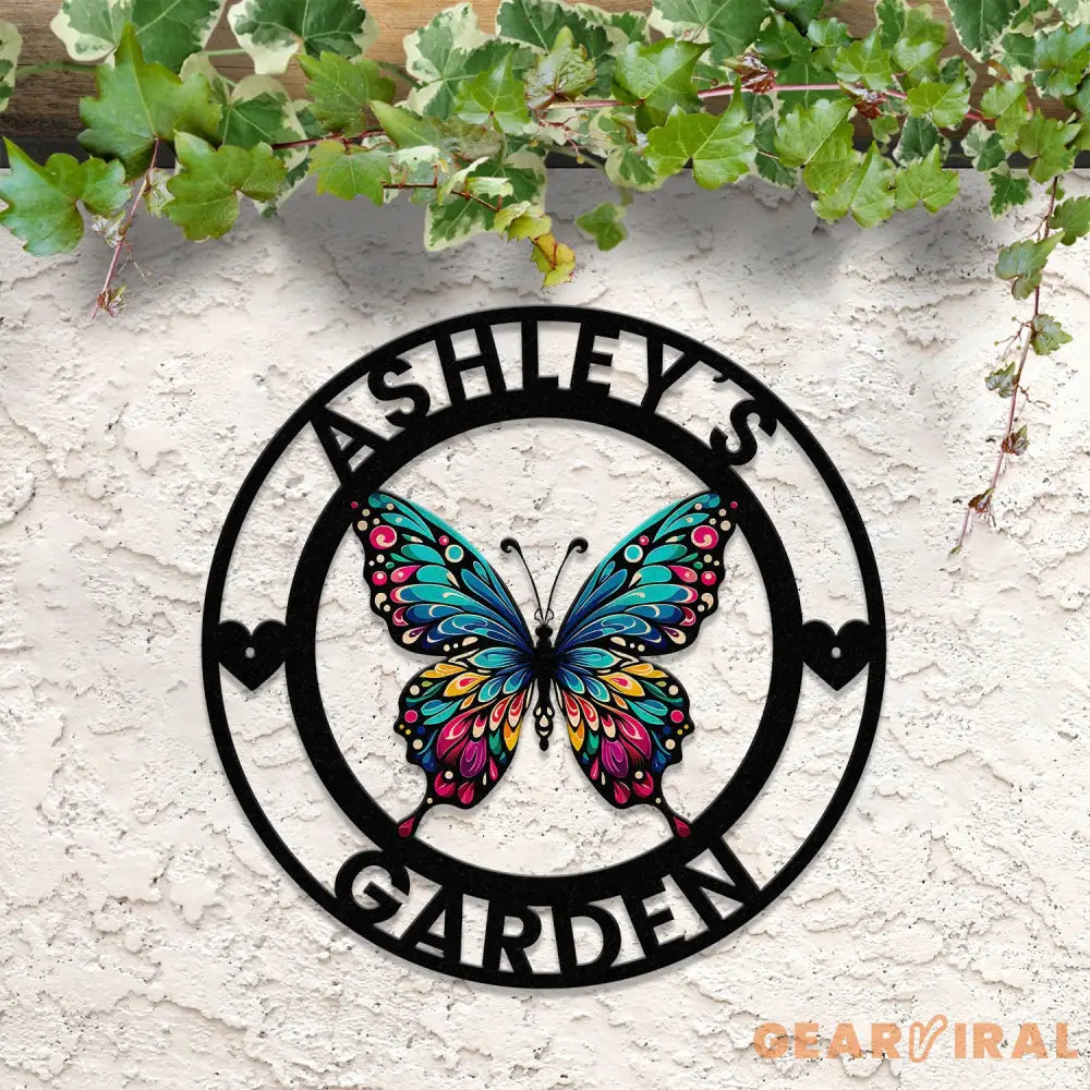 Custom Colored Butterfly Garden Metal Sign Butterfly Garden Sign Personalized Garden Decor Custom Garden Name Sign