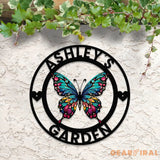 Custom Colored Butterfly Garden Metal Sign Butterfly Garden Sign Personalized Garden Decor Custom Garden Name Sign
