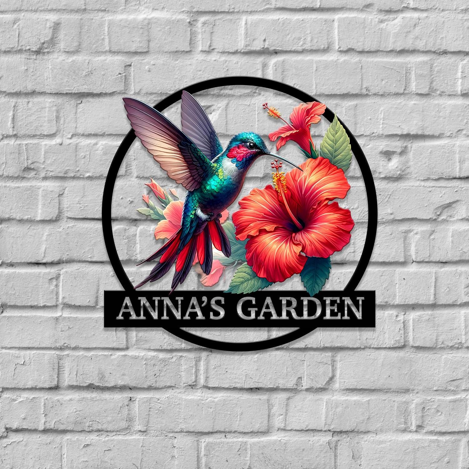 Custom Colored Hummingbird Metal Garden Stake, Bird with Stakes Garden Sign, Personalized Garden Name Sign, Mother's Day Gift, Garden Decor