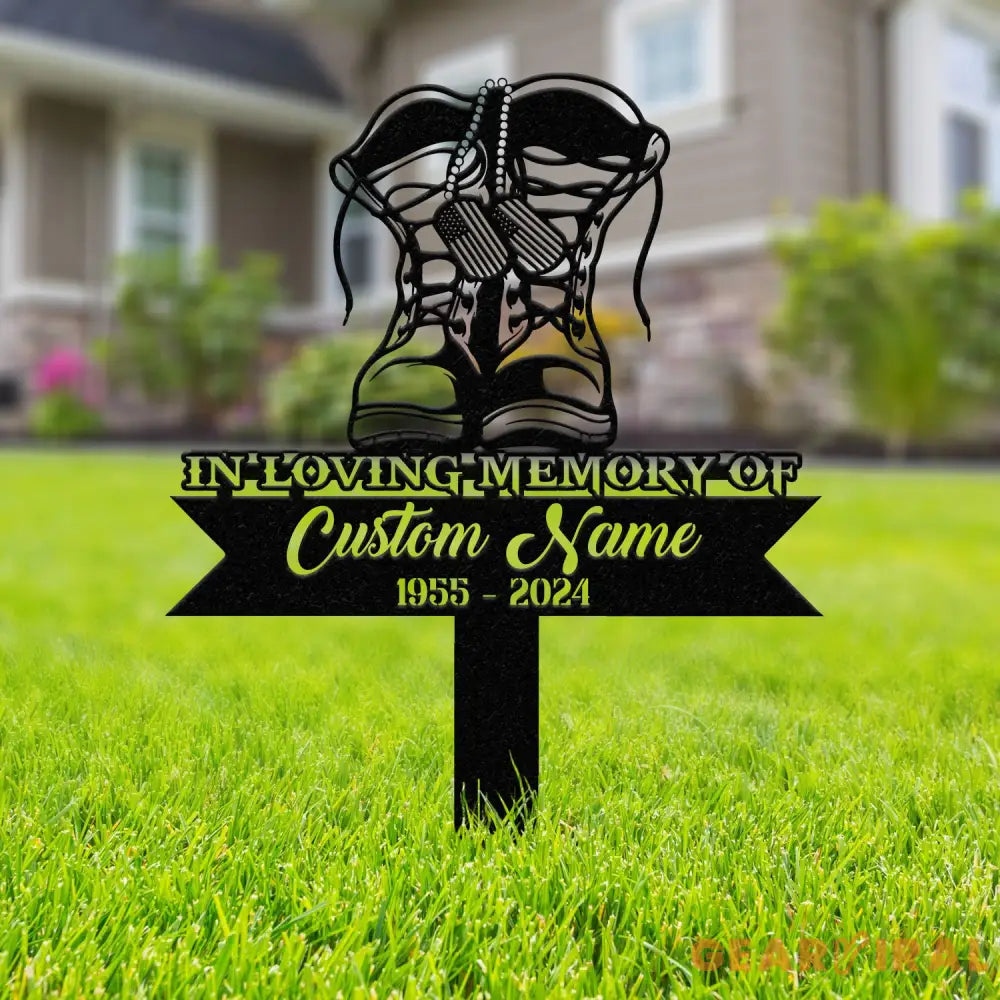 Custom Combat Boots Metal Memorial Stake Personalized Veteran Army Grave Marker Name Sign Military Remembrance Stake