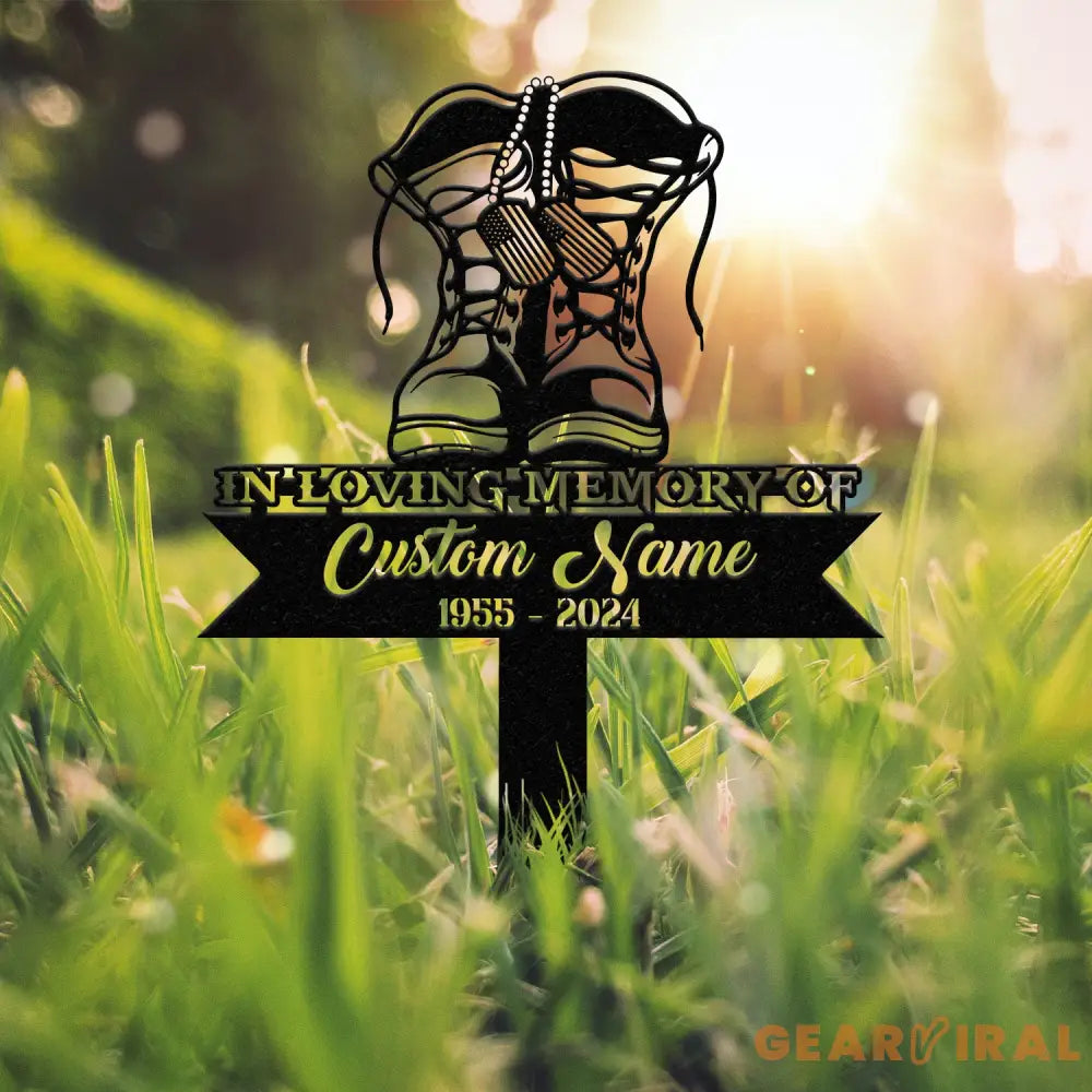 Custom Combat Boots Metal Memorial Stake Personalized Veteran Army Grave Marker Name Sign Military Remembrance Stake