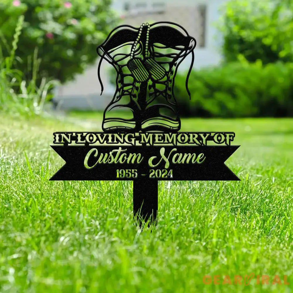 Custom Combat Boots Metal Memorial Stake Personalized Veteran Army Grave Marker Name Sign Military Remembrance Stake