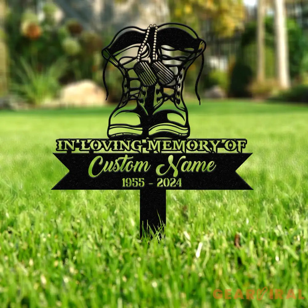 Custom Combat Boots Metal Memorial Stake Personalized Veteran Army Grave Marker Name Sign Military Remembrance Stake