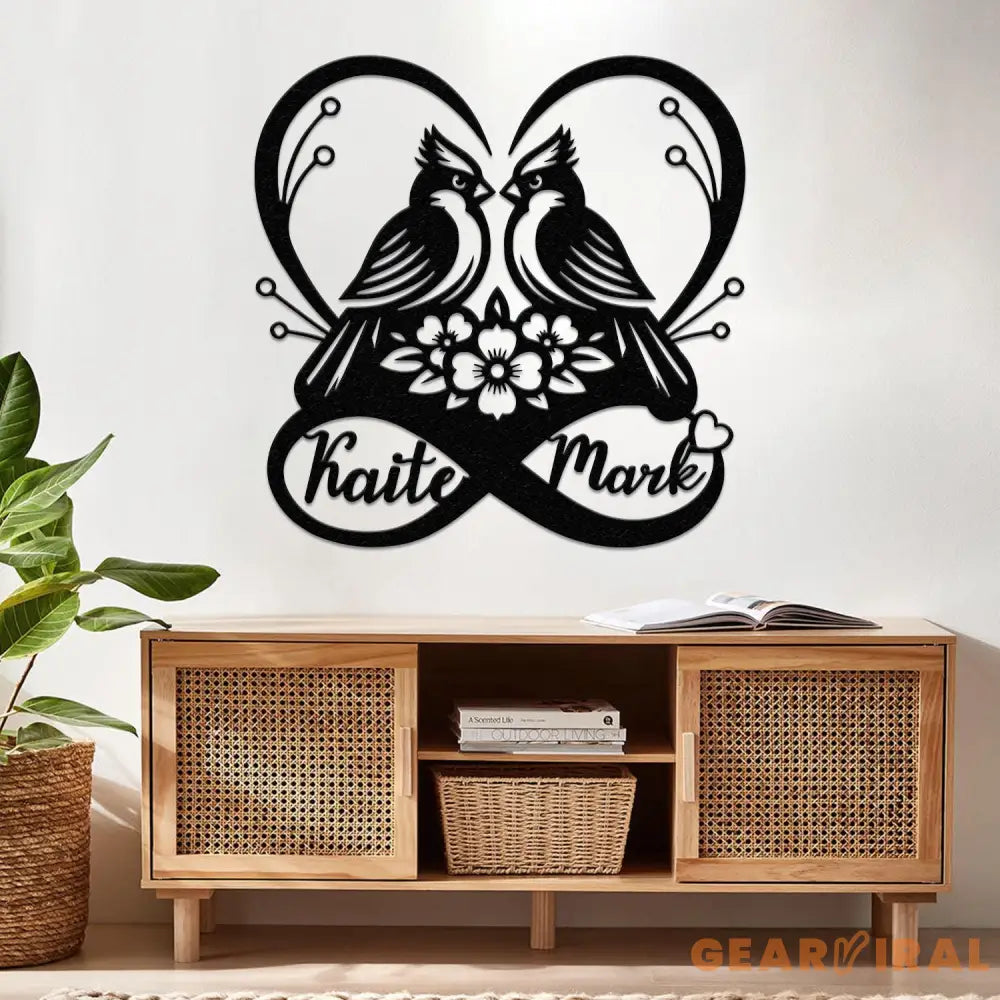 Custom Couple Cardinal Birds Metal Sign with Led Light Anniversary Gift For Parents Wedding Anniversary Metal Wall Art