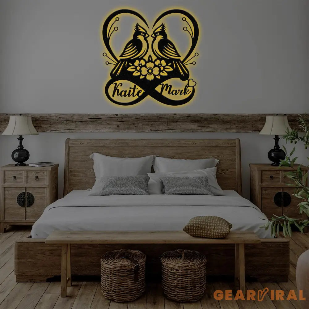 Custom Couple Cardinal Birds Metal Sign with Led Light Anniversary Gift For Parents Wedding Anniversary Metal Wall Art