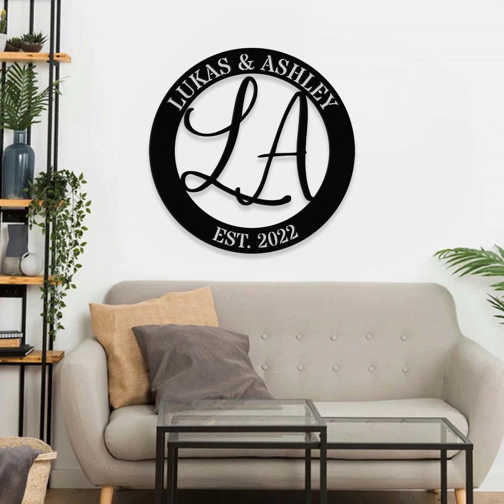 Custom Couple Name Metal Sign Family Name Sign, Personalized Split Letter Last Name, Wedding Wall Sign, Outdoor Door Couple Monogram