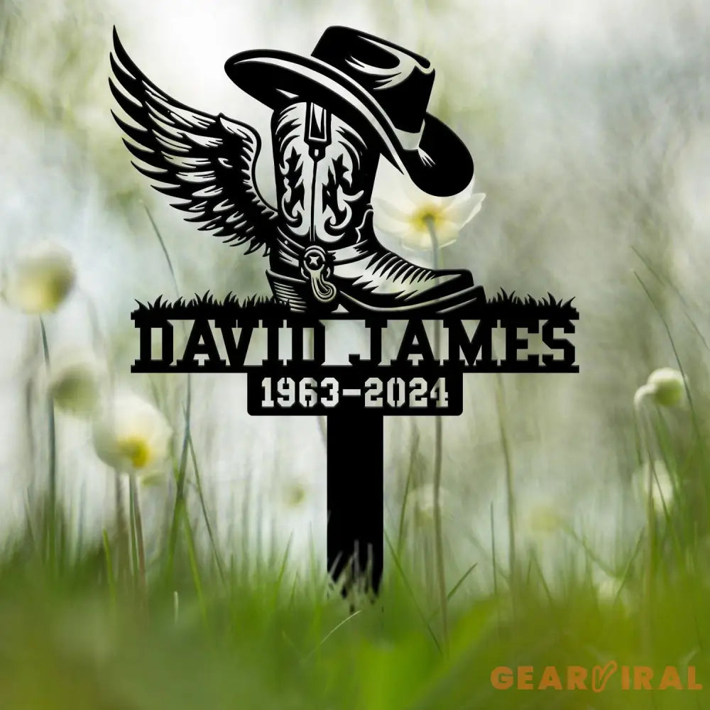 Custom Cowboy Boot Hat With Wings Memorial Stake Personalized Cowboy Name Memorial Sign Cowboy Sympathy Gift Memorial
