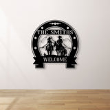 Custom Cowboy Cowgirl Couple Metal Wall Art LED Light, Personalized Family Name Sign, Couple's Ranch Sign, Western CowBoy sign, Country Living Decor