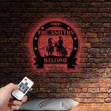 Custom Cowboy Cowgirl Couple Metal Wall Art LED Light Personalized Family Name Sign Couple’s Ranch Sign Western CowBoy