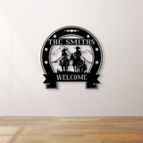 Custom Cowboy Cowgirl Couple Metal Wall Art LED Light Personalized Family Name Sign Couple’s Ranch Sign Western CowBoy