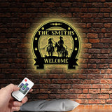 Custom Cowboy Cowgirl Couple Metal Wall Art LED Light Personalized Family Name Sign Couple’s Ranch Sign Western CowBoy