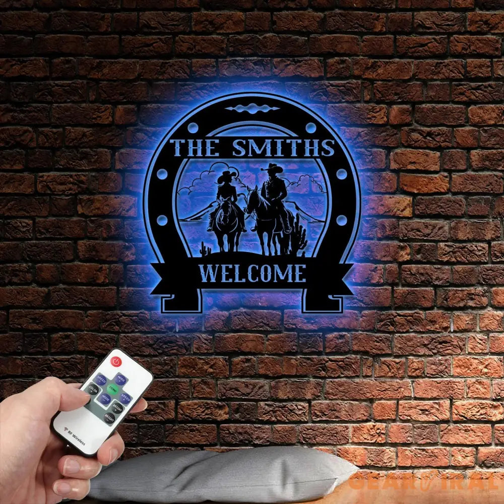 Custom Cowboy Cowgirl Couple Metal Wall Art LED Light Personalized Family Name Sign Couple’s Ranch Sign Western CowBoy