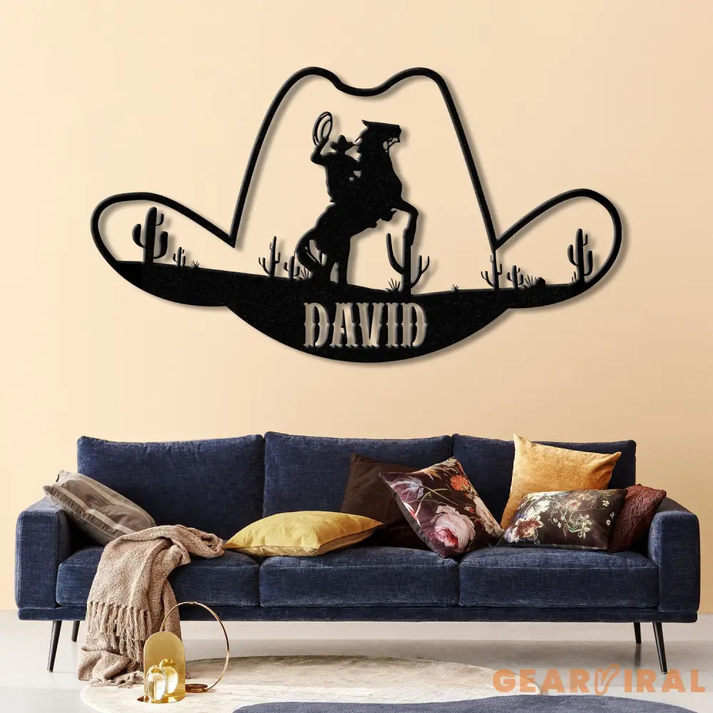 Custom Cowboy Hat Metal Sign Personalized Rodeo Wall Art Western Ranch Decor Cowboy Name Sign Rustic Ranch Metal Art
