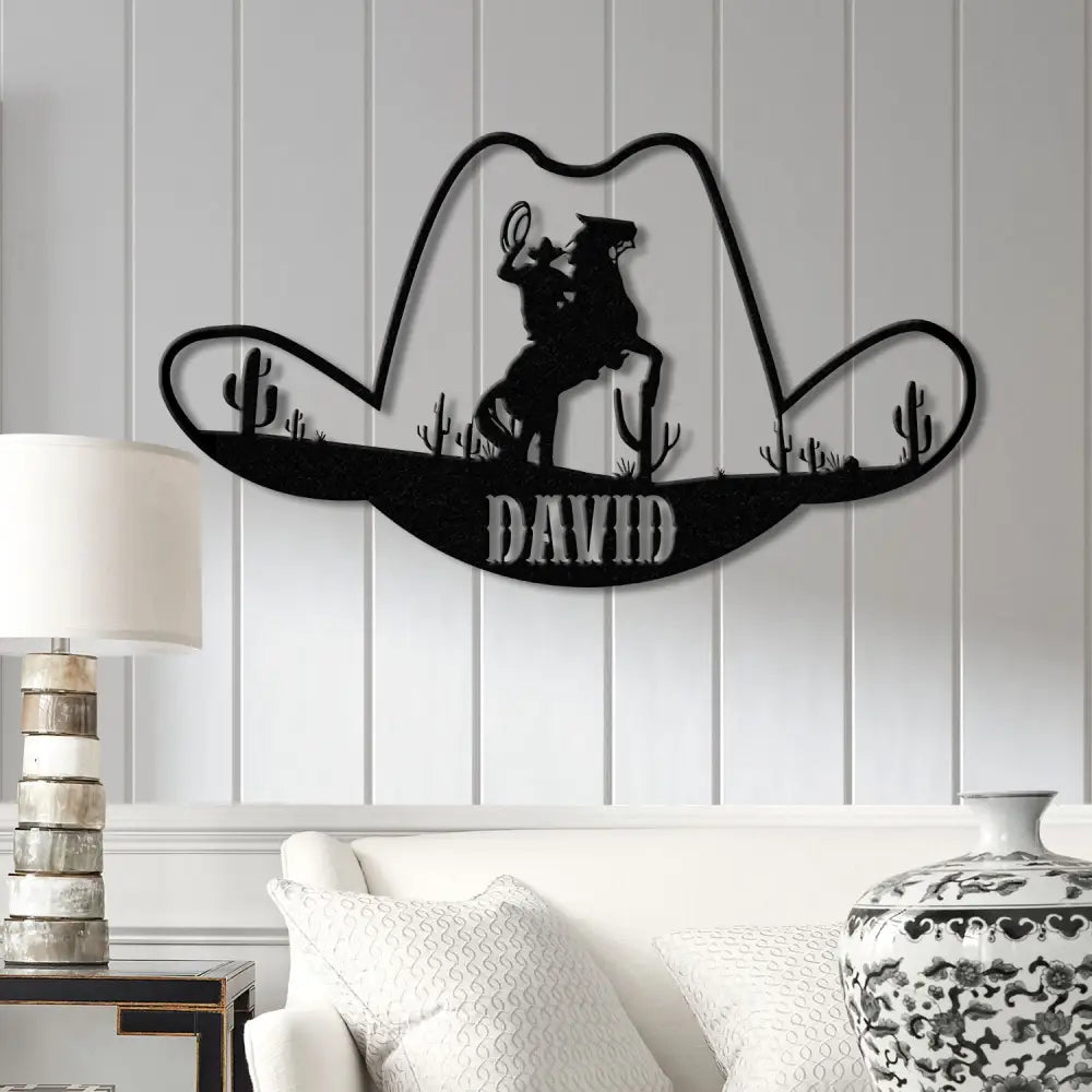 Custom Cowboy Hat Metal Sign Personalized Rodeo Wall Art Western Ranch Decor Cowboy Name Sign Rustic Ranch Metal Art