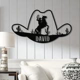 Custom Cowboy Hat Metal Sign Personalized Rodeo Wall Art Western Ranch Decor Cowboy Name Sign Rustic Ranch Metal Art