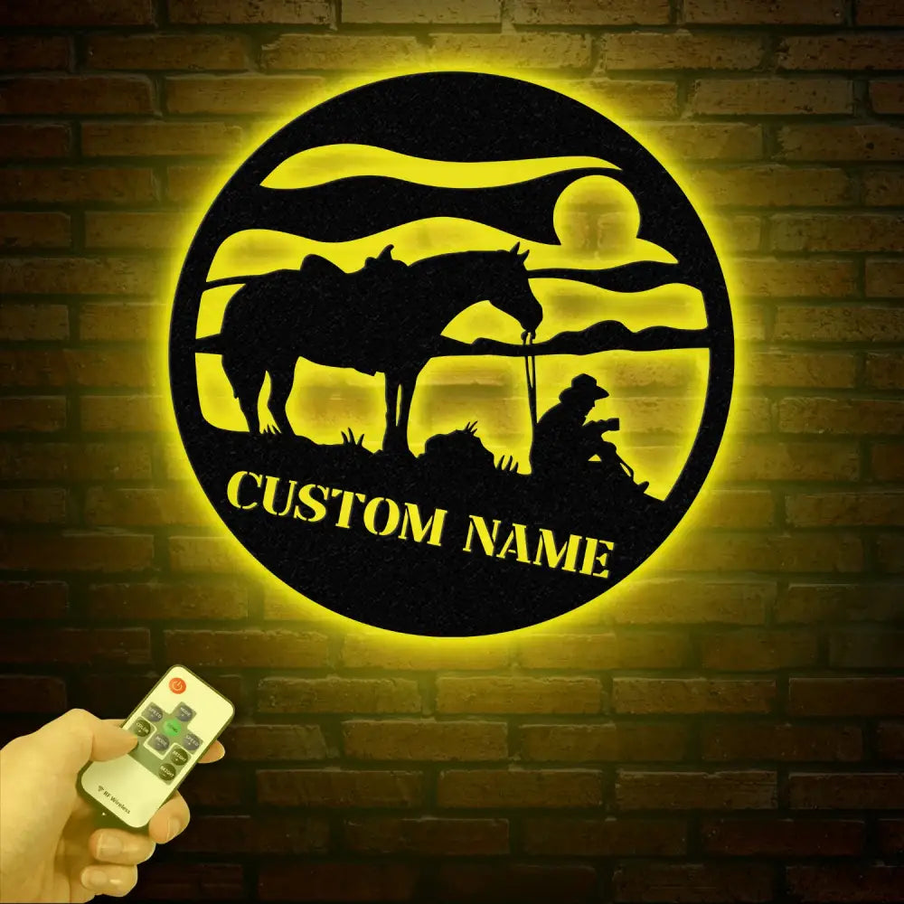 Custom Cowboy Metal Wall Art With LED Light Personalized Cowboy Name Sign Decoration For Room Cowboy Metal LED Decor