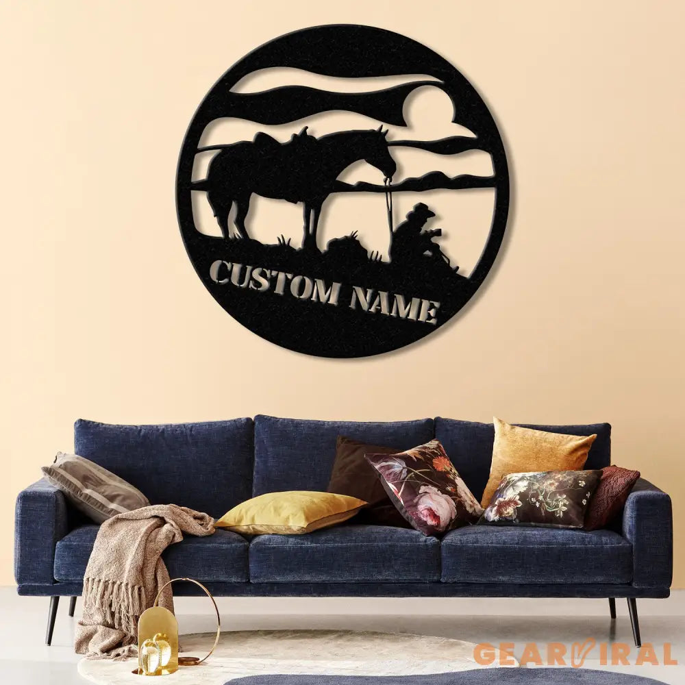 Custom Cowboy Metal Wall Art With LED Light Personalized Cowboy Name Sign Decoration For Room Cowboy Metal LED Decor