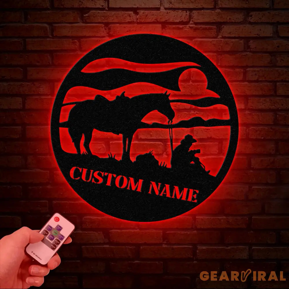 Custom Cowboy Metal Wall Art With LED Light Personalized Cowboy Name Sign Decoration For Room Cowboy Metal LED Decor