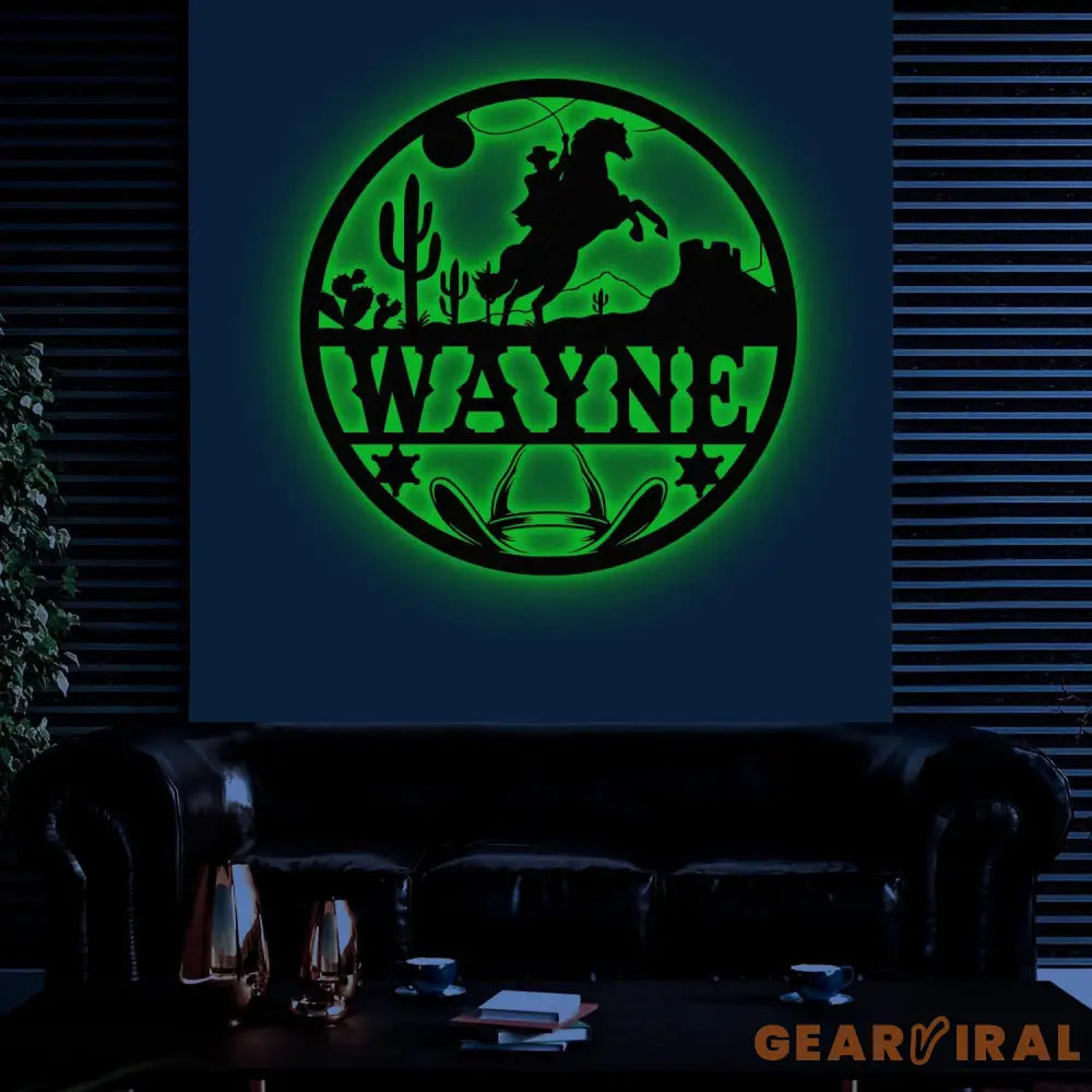 Custom Cowboy Riding Horse Name Sign with Led Light Personalized Metal Western Crib Wall Decor Baby Shower Boy Girl